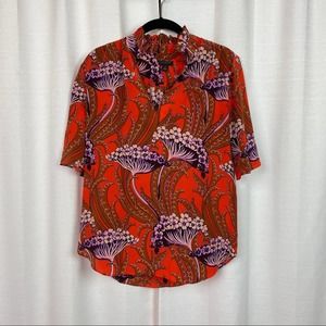 Ann Taylor Orange&Purple Floral Silk Blouse Sz.XS